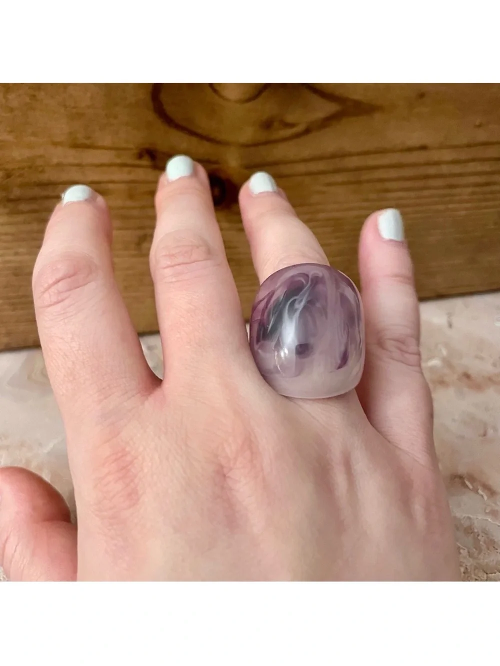 Lavender Purple Swirl Dome Ring, Metal Free Size 8